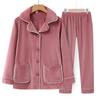 Pijama Cálido de Terciopelo de Isla para Mujeres de Mediana Edad y Mayores Otoño e Invierno Cardigan con Solapa para Madre Ropa de Casa de Franela Traje de Dos Piezas