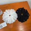 Scrunchie de Renda com Pérolas Extra Grande Elástico Versátil para Rabo de Cavalo Coque Flor de Cabelo