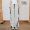 Conjunto Casual Esportivo para Mulheres 2026 Verão Novo Blusa de Manga Longa Loose Color Block Calça Wide Leg Listrada Conjunto de Duas Peças Tendência