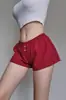 Me encantan los Pantalones Cortos de Cuadros Rojos Americanos Estilo BM de Pierna Ancha para Mujer, Verano Playa Cintura Elástica Botón Casual Hogar Pantalones Calientes