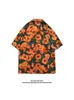 Camisa de manga curta floral estilo vintage estilo cubano com pintura a óleo de Hong Kong para homens e mulheres, camisa de casal estilo retrô rufião bonito e preguiçoso