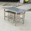 Mesa de Jantar em Aço Inoxidável para 4, 6 ou 8 Pessoas, Reforçada e Espessada, com Bancos Suspensos, Mesa Redonda Minimalista Moderna para Uso Doméstico