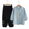 Traje de verano de algodón y seda para madres, ropa para mujeres de mediana edad y mayores, camiseta holgada de manga corta con cuello redondo para abuelas, ropa para mayores.