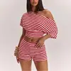 12238 Moda femenina transfronteriza europea y americana: un conjunto popular, sexy, corto, asimétrico y a rayas de top y shorts
