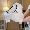 Moda Estilo Coreano Camiseta Corta de Manga Corta con Espalda Descubierta y Diseño Hueco para Mujer 2026 Verano Nuevo Estampado de Letras Corte Ajustado Cuello Cuadrado Top Pequeño