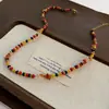 Colar de Suéter com Contas de Pedra Ágata Vermelha Turquesa Natural para Mulheres, Acessórios para Camadas de Primavera, Corrente de Clavícula de Alta Qualidade