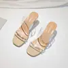 Sandalias de Tacón Alto de Moda para Mujer, Nuevo Estilo Verano 2025, Chanclas Transparentes de Tacón Grueso de Celebridad de Internet para Mujer