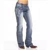 Jeans Moda de Verano para Mujer Casual Nuevo Europeo y Americano Ajustado Bordado Pantalones Cintura Baja Barrido de Piso Pantalones Rectos