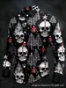 Camisa Casual Masculina de Manga Longa com Estampa de Caveira Gótica de Natal Estilo 3D Cruzada Nova Direto do Fabricante
