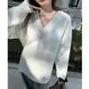 Tricô de Alta Qualidade com Gola V 100% Lã para Mulheres Outono Inverno Pulôver Soltinho Preguiçoso Top Camada Base Engrossada Suéter