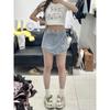 Pantalones Falda Corta de Mezclilla Color Claro Talla Grande para Mujeres en Verano Delgados Cubren Vientre y Delgados Figura Pera Falda Línea A