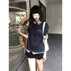 Polo Retro Americano de Manga Corta para Mujer 2026 Verano Nuevo Estilo Camiseta de Retazos a Cuadros Corte Delgado y Top Versátil