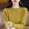 Suéter 100% Lã Pura para Mulheres, Novo Estilo Outono e Inverno, Cor Sólida, Suéter de Tricô Simples Pulôver, Top Base Soltinho, Versátil