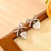 Colar e Brincos Coração Laço em Aço Titânio Aço Inoxidável Brincos com Franja Coração Laço Tassel Conjunto Colar
