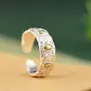 Anillo de Arroz de Siete Granos Rey Ciervo Dorado de Plata Pura, Diseño Personalizado de Plata Lisa Vintage, Anillo Ajustable Abundancia de Cinco Granos, Joyería de Plata para Mujer