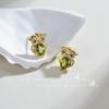 Aretes de tuerca chapados en oro con forma de búho, corindón rojo sintético, circón verde oliva, microincrustaciones, moda, personalidad, aretes de moda para hombres y mujeres