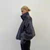 Abrigo de lana de alta calidad, elegante, con cuello alto, gris, transfronterizo europeo y americano, chaqueta casual holgada para mujer para otoño e invierno