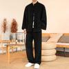 Novedad Otoño e Invierno 2025 Estilo Chino Grueso Traje de Manga Larga Cuello Alto Botones de Placa Hombres Color Sólido Casual Traje Conjunto de Dos Piezas