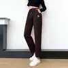Pantalones de Algodón Terciopelo Rayados Ultra Delgados Forrados de Polar para Mujer, de Venta Caliente Otoño/Invierno 2026, Pantalones Casuales Holgados con Cordón para Mujer