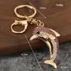 Llavero de Metal Estilo Coreano con Delfín Incrustado de Diamantes de Gama Alta, Colgante de Bolso de Moda, Llavero, Anillo para Llaves, Adorno Colgante