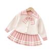 Nuevo Suéter Cardigan de Otoño 2024 Conjunto de Suéteres para Niñas Estilo Universitario Conjunto de Dos Piezas