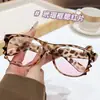 Montura de Gafas Gato Kitty Estampado Leopardo Carey Sencilla Color y Dulce Fresco Lente 2k Retro Cara Desnuda Montura Vacía