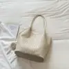 Bolsa Tote de Grande Capacidade Cor Lisa Textura Tecida Estilosa Individual Tendência Moda Casual Trabalho Deslocamento Bolsa de Ombro Único Sob o Braço