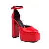 Sandalias de Verano 2023 Puntera Redonda Charol Estilo Europeo y Americano Correa de Hebilla Sandalias Sexy Plataforma de Agua Tacón Grueso Zapatos de Noche