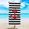 Toalha de Praia Microfibra Âncora Listrada Simples, Toalha de Praia de Secagem Rápida e Absorvente, Toalha de Banho, Toalha de Praia com Frete Internacional