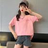 Meninas de manga curta de algodão t- camisa verão nova chegada solta esportes cartoon impresso top estilo ocidental meia- manga comprida t- camisa das meninas desgaste das crianças