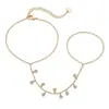 Anel com Pingente de Strass Cruzado Simples e Moderno Corrente Aço Inoxidável Design Ajustável Joia de Nicho para Mulheres