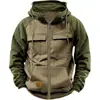 Sudadera con capucha de color liso para hombre, nueva de primavera y otoño, transfronteriza, deportiva para jóvenes europeos y americanos, sudadera de cuero con múltiples bolsillos, ropa de trabajo