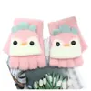 Guantes para niños otoño e invierno cálidos de medio dedo con tapa de dibujos animados lindos de punto con dedos descubiertos para bebé con forro polar engrosado para niños y niñas