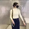 Meia gola tartaruga suéter de outono e inverno suéter feminino manga comprida camisa de fundo solto gola média fino manga interna bolha top