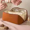 Bolsa de Almofada de PU para Mulheres, Bolsa de Armazenamento de Cosméticos de Grande Capacidade, Bolsa de Maquiagem Portátil, Necessaire Portátil para Viagem
