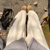 Pantalones Anchos Color Blanco Crudo para Mujer, Nuevo Estilo Otoño e Invierno 2025, de Cintura Alta, Engrosados, Pierna Recta, Casual, Pantalones Deportivos de Pierna Curva