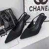 Zapatos Negros de Tacón Alto Estilo Francés con Punta Fina, Elegante Diseño sin Espalda, Correa Única, Nuevo Modelo 2026, Tacón Delgado, Sandalias de Punta Cerrada para Mujer