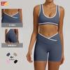 Shorts de Yoga Cruzados Europeos y Americanos de Cintura Alta Cruzados Nude Ajustados Levanta Glúteos Durazno Shorts de Fitness de Secado Rápido Shorts Deportivos