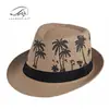 Sombrero de Playa de Protección Solar de Verano para Mujer, Sombrero Jazz con Estampado de Palmera, Sombrero de Paja Transpirable para Hombre