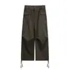 Pantalones cargo de paracaidista retro estilo japonés Nanxia con cordón en el bolsillo para hombre, pantalones casuales funcionales para exteriores de pierna recta y pierna ancha