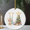 Adornos navideños 26 letras del alfabeto pequeño ciervo colgante acrílico 2D árbol de Navidad decoración del hogar navideña