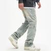 Estilo Americano Rua Retrô Lavado Ruffle Casual Jeans Homens e Mulheres Casal Calças Retas Largas Outono e Inverno