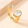 Anillo de apertura de acero de titanio transfronterizo europeo y americano, simple, geométrico, fundición, ovalado, incrustado, anillo de circón, joyería de oro de 18k, venta al por mayor