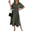 Estilo Ins Foto Real Verano Europeo y Americano Casual Suelto Color Puro Encaje Vestido Camisero Falda Larga Amazon Ropa de Mujer Transfronteriza