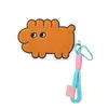Porta-Cartões de Couro PU Estojo para Cartões Pingente Capa Protetora para Cartão de Ônibus Cordão Bordado de Anime Desenho Animado Chaveiro de Pelúcia Presente