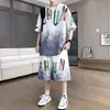 Conjunto de Manga Corta Enfriador de Seda de Hielo Talla Grande para Hombre, Conjunto Casual Suelto Deportivo Juvenil de Verano, Conjunto de Dos Piezas Camiseta para Hombre