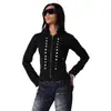 Moletom Feminino Novo Estilo Europeu e Americano com Zíper e Rebite Lulu Slim Fit Ins Moda de Rua Fashion Decorativo Ajustado Harajuku
