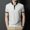 Camisa Polo Color Block Retrô Americana para Homens, Casual de Verão com Gola Reversível, Tricô Fino Respirável, Manga Curta, Top Masculino