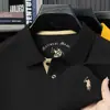 Camisa Polo de Manga Corta con Cuello de Algodón Mercerizado Opcional Multicolor para Hombre, Camisa Polo Bordada Exquisita de Gama Alta para Hombre