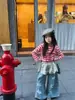 Conjunto Temático de Naranja para Niñas 26 Nuevo de Primavera Estilo Coreano Moderno Chaqueta de Colores Brillantes Camiseta Falda con Lunares Retro para Niñas
